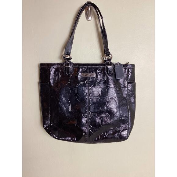 Coach Women  black Patent leather Tote EUC Coach Gallery Embossed Signature Tote - Picture 3 of 9